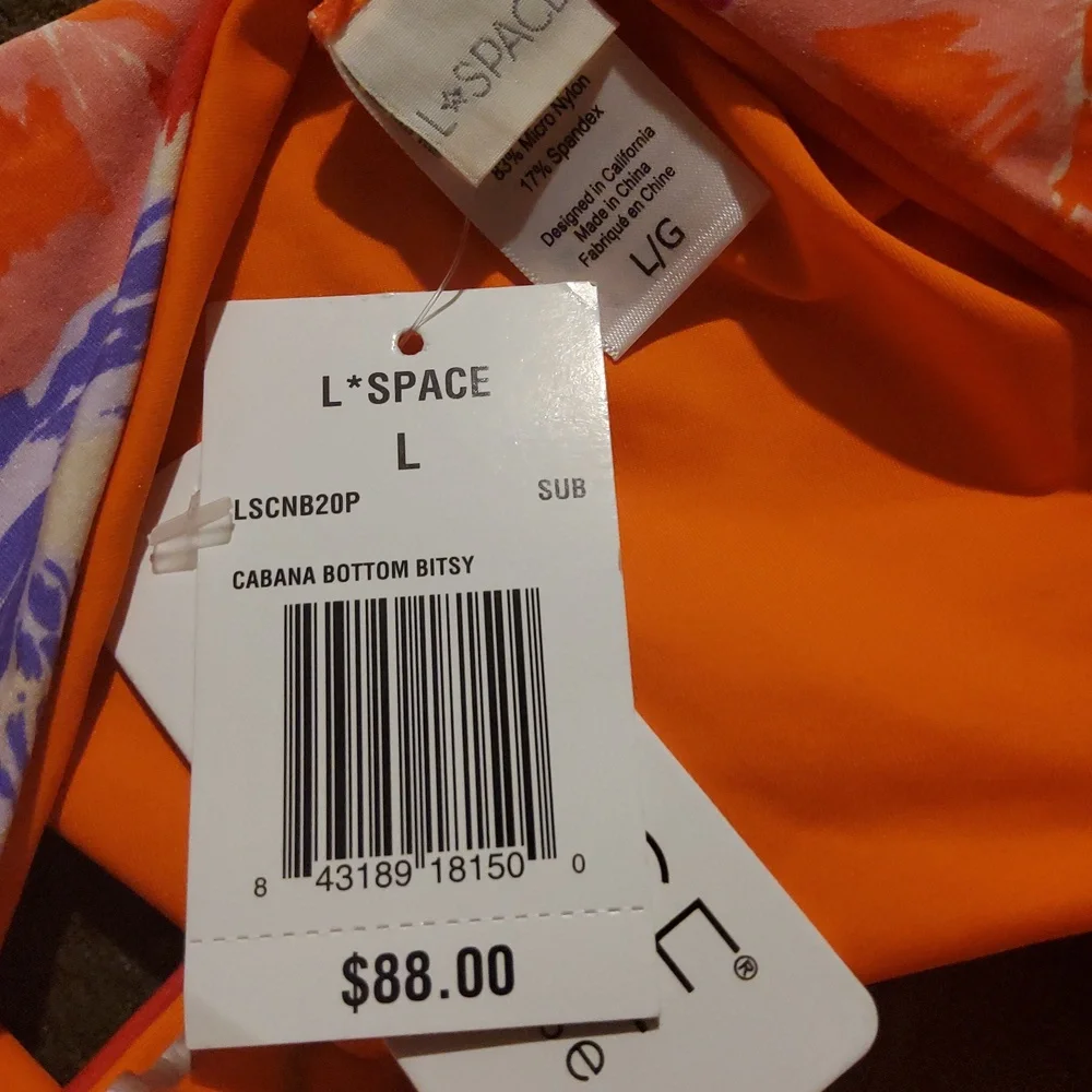 L*Space Cabana Bitsy 2 Sided Swimsuit Bottom Size L Super Bloom Orange New
